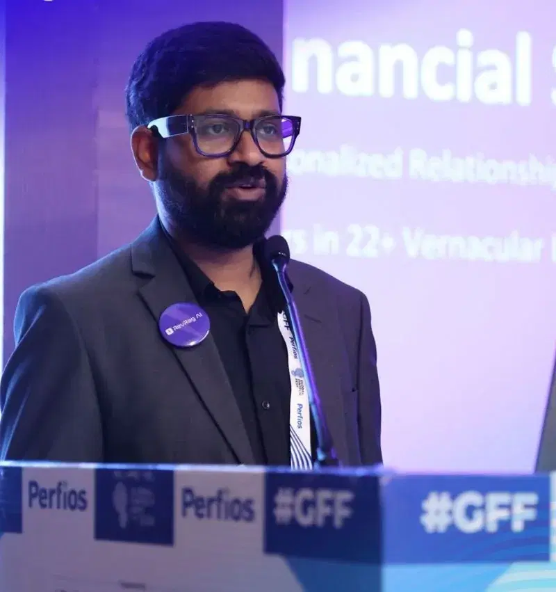 Ashutosh Singh speaking on stage at Global Fintech Fest 2026