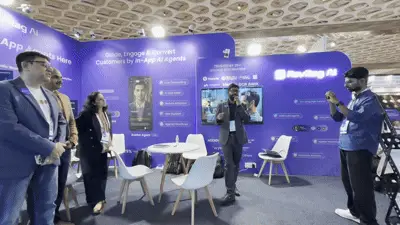 Visitors at the RevRag AI booth during the launch at Global Fintech Fest 2026
