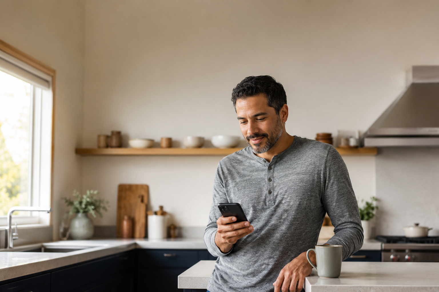 User calmly managing a payment reminder at home